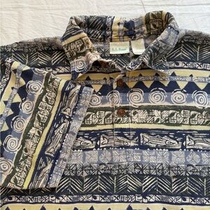 Vintage AOP LL Bean island graphic ribbed polo shirt Men’s M